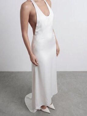 Satin Halter Slip Dress in White